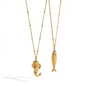 Colliers Pendentifs Pour Femmes, Collection Simple, Forme Irrégulière Décontractée, Sirène, En Acier Inoxydable Étanche, Couleur Or h5 Image4
