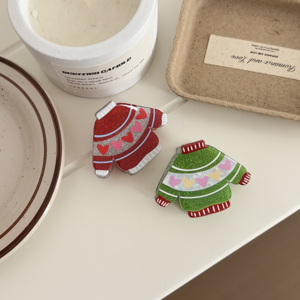 Pinces À Cheveux En Pvc, Motif Cœur Mignon, Couleur Unie, Dessin Animé De Noël, Série Ethnique Image3