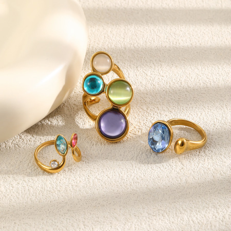 Bagues pour femmes en acier inoxydable doré, ornées de zircon et serties de pierres précieuses, collection Sweet Droplet, collection Romantique