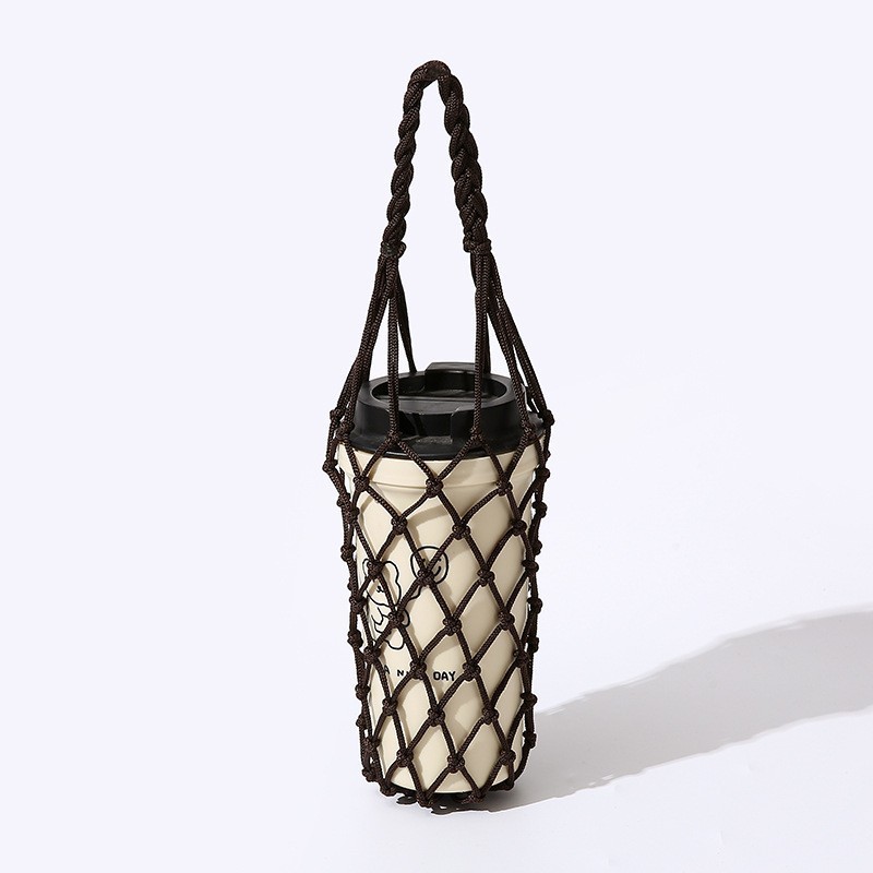 Housse De Bouteille D'Eau Pour Femme En Maille Tressée Ajourée, Couleur Unie, Style Décontracté 