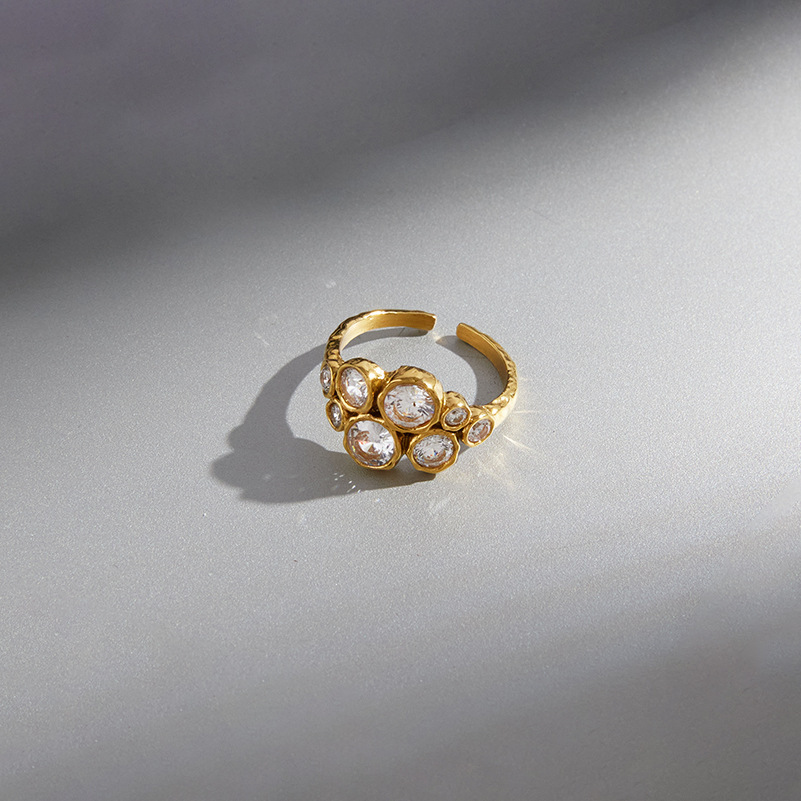 Bagues Pour Femmes En Acier Inoxydable Doré, Forme Irrégulière, Étanches, Avec Zircon Et Pierre Précieuse, Collection Luxe. Image3