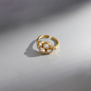 Bagues Pour Femmes En Acier Inoxydable Doré, Forme Irrégulière, Étanches, Avec Zircon Et Pierre Précieuse, Collection Luxe. h5 Image3
