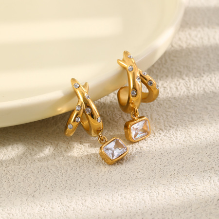 Boucles d'oreilles puces pour femmes, collection Simple Series, forme irrégulière, en acier inoxydable, étanches, couleur or