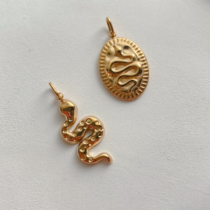Pendentifs Pour Femmes, Collection Romantique, Forme Irrégulière, Serpent, En Acier Inoxydable Étanche, Couleur Or h5 Image3