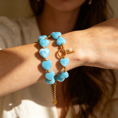 Ensembles de bijoux pour femmes, collection romantique, perles en forme de cœur, en acier inoxydable étanche, couleur or 2