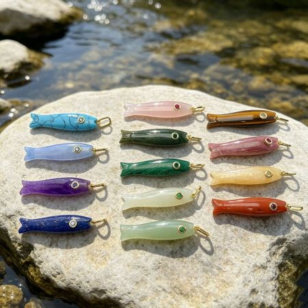 Pendentifs pour femmes en pierre naturelle en forme de poisson