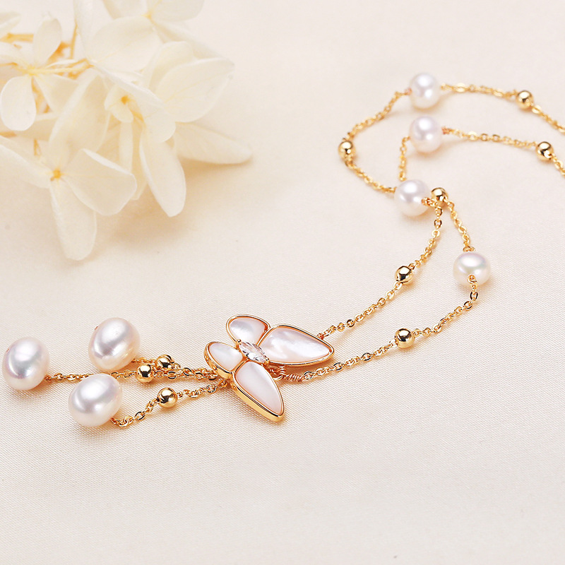 Collier De Perles Pour Femme, Collection Simple Series Elegant Beads, Perles Papillon D'Eau Douce, Plaqué Platine h5Image3
