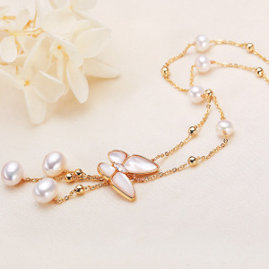 Collier De Perles Pour Femme, Collection Simple Series Elegant Beads, Perles Papillon D'Eau Douce, Plaqué Platine h5 Image3