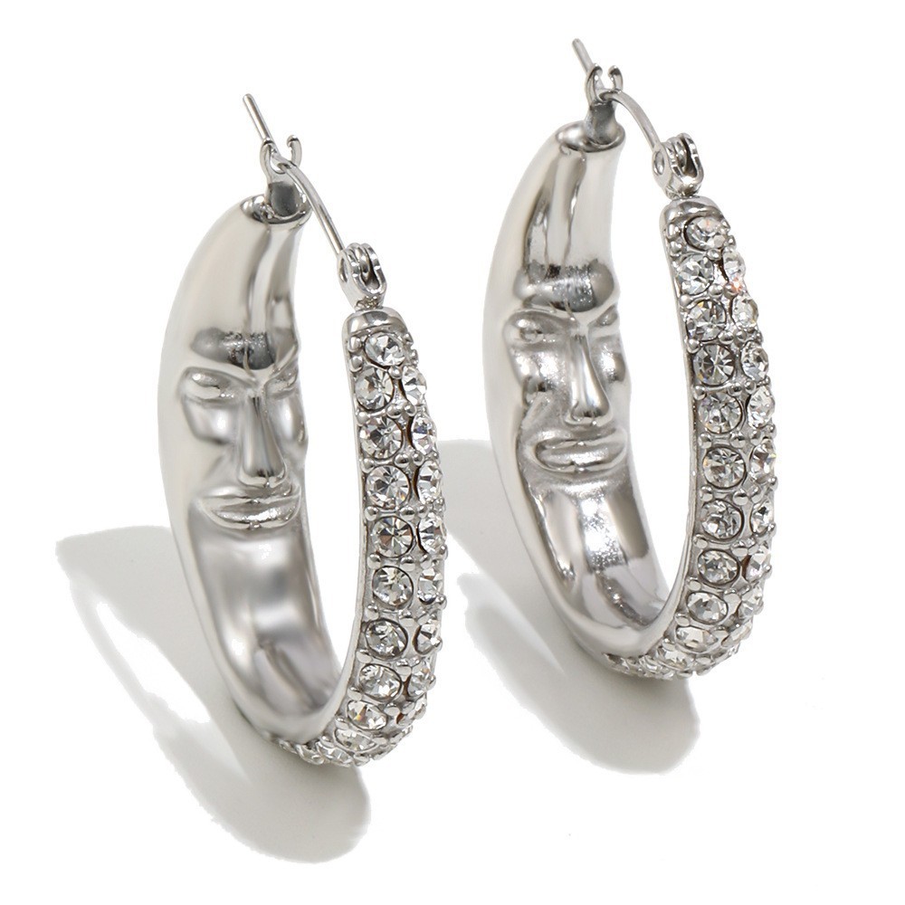 Boucles D'Oreilles Créoles Pour Femmes En Acier Inoxydable Étanche, Couleur Or, Ornées De Strass Image4