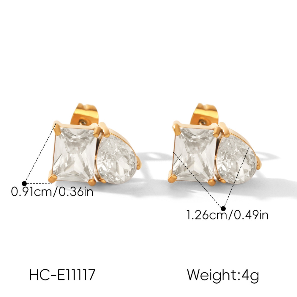 Boucles D'Oreilles Puces Pour Femmes, En Acier Inoxydable Doré, Imperméables, En Forme De Goutte, Avec Zircon Rectangulaire Et Monture En Forme De Goutte Image2
