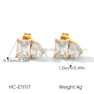 Boucles D'Oreilles Puces Pour Femmes, En Acier Inoxydable Doré, Imperméables, En Forme De Goutte, Avec Zircon Rectangulaire Et Monture En Forme De Goutte h5 Image2