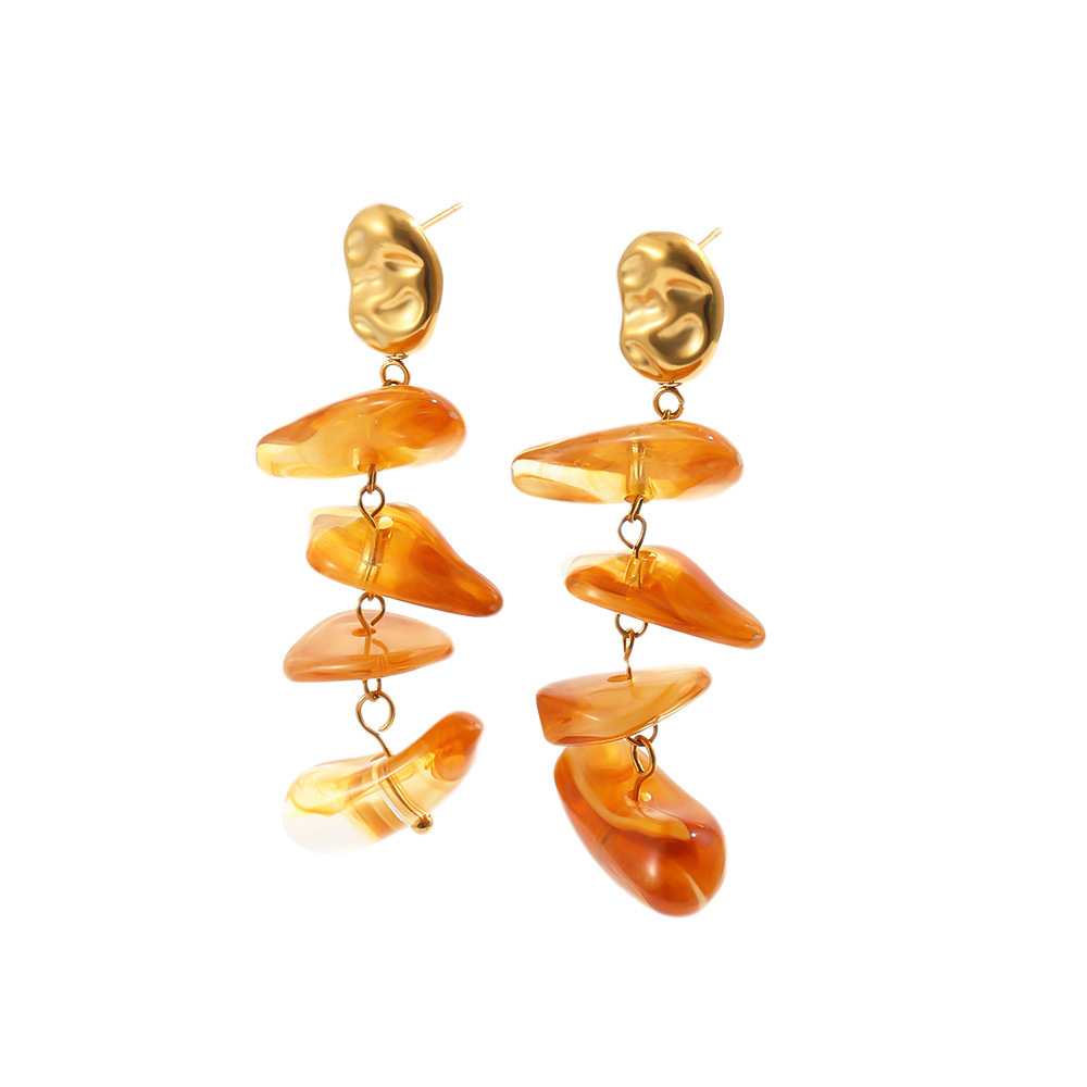 Boucles D'Oreilles Romantiques Rétro De Forme Irrégulière En Acier Inoxydable Uni, Imperméables, Avec Perles Dorées. Image4