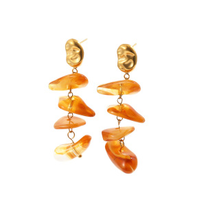 Boucles D'Oreilles Romantiques Rétro De Forme Irrégulière En Acier Inoxydable Uni, Imperméables, Avec Perles Dorées. h5 Image4