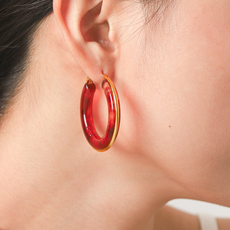 Boucles d'oreilles créoles pour femmes Simple Series Daily Circle en résine couleur or 2