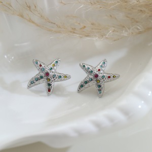 Boucles D'Oreilles Clous En Acier Inoxydable Imperméable Couleur Or, Série Romantique Daily Star Star, En Forme D'Étoile De Mer. h5 Image4
