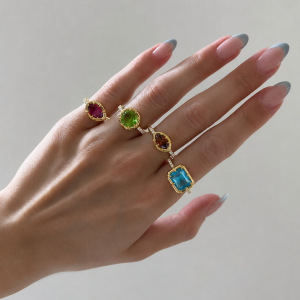 Bagues Pour Femmes En Acier Inoxydable Doré, Étanches, De Forme Géométrique Élégante Et Serties De Zircon, Collection Luxueuse. h5 Image2