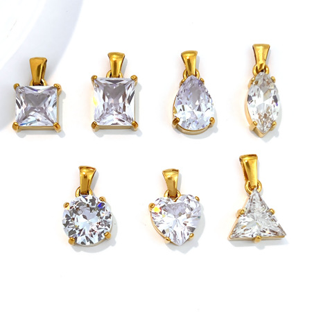 Pendentif femme en acier inoxydable étanche, forme cœur géométrique simple, zircon couleur or 2