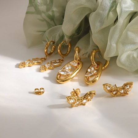 Boucles d'oreilles créoles pour femmes en acier inoxydable étanche, couleur or, ornées de strass