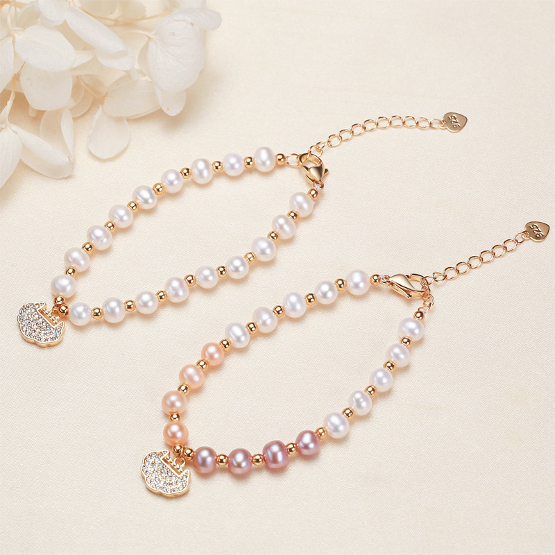 Bracelet De Perles De Culture D'Eau Douce Couleur Or, Série Luxueuse Simple Beads Lock, Pour Femme h5Image3