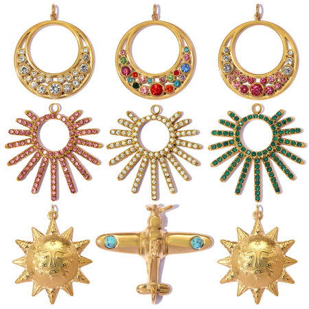 Pendentifs pour femmes en acier inoxydable, forme géométrique simple, couleur or, strass et pierre naturelle, étanches.