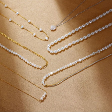 Collier de perles élégant pour femme, collection romantique, plaqué rhodium, avec chaîne à perles. 2
