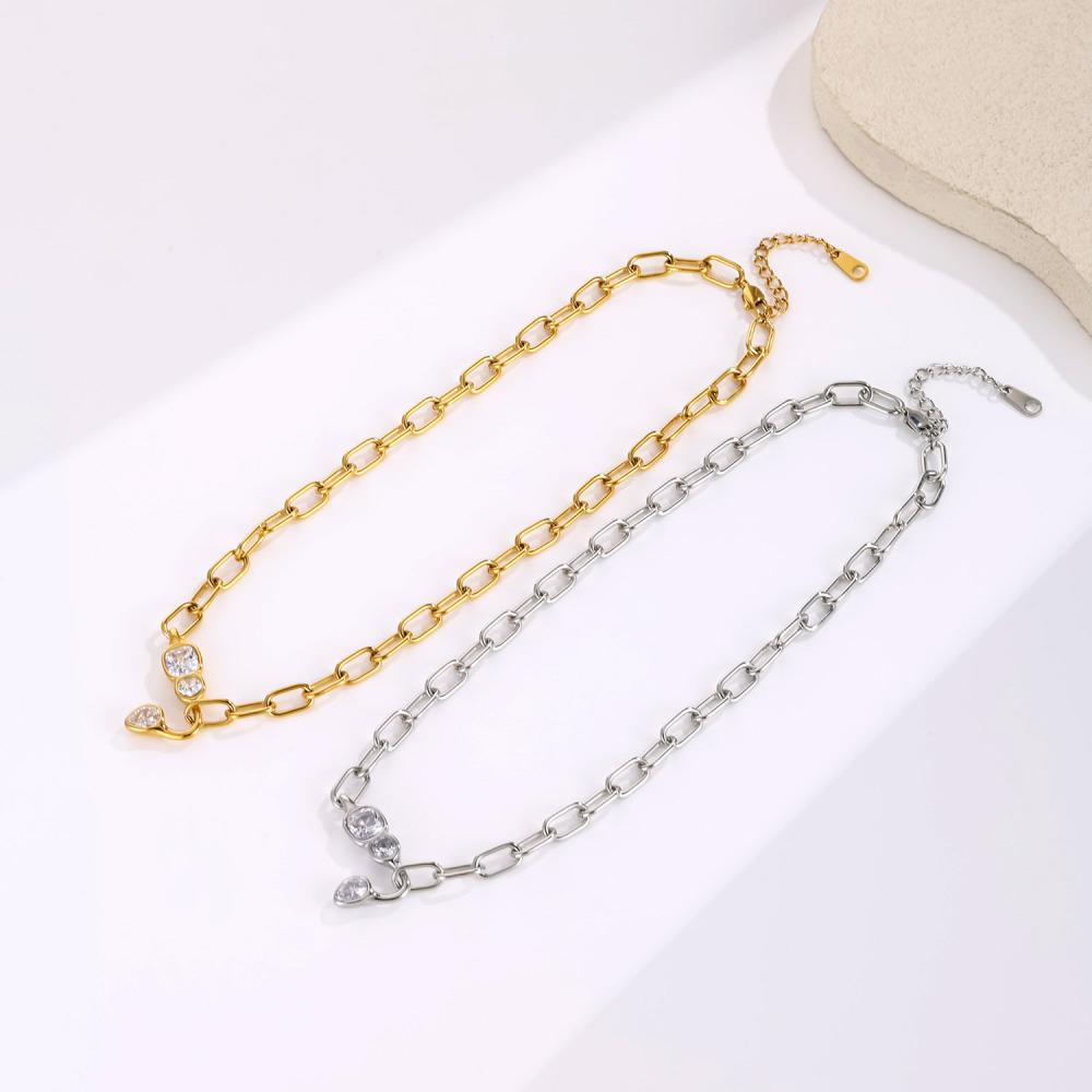 Colliers À Maillons Simples Et Décontractés, Forme Irrégulière, En Acier Inoxydable, Couleur Or, Avec Zircon, Pour Femmes Image4