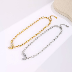 Colliers À Maillons Simples Et Décontractés, Forme Irrégulière, En Acier Inoxydable, Couleur Or, Avec Zircon, Pour Femmes h5 Image4