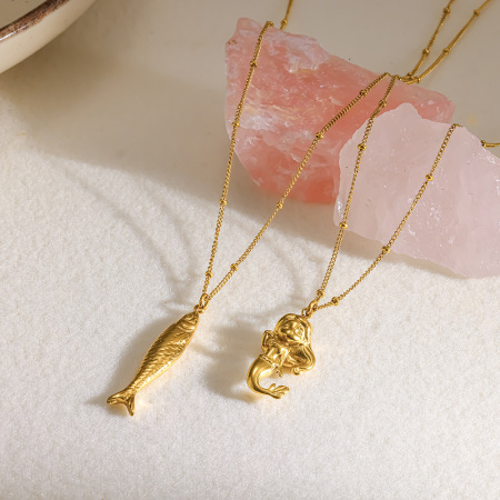 Colliers pendentifs pour femmes, collection Simple, forme irrégulière décontractée, sirène, en acier inoxydable étanche, couleur or 2