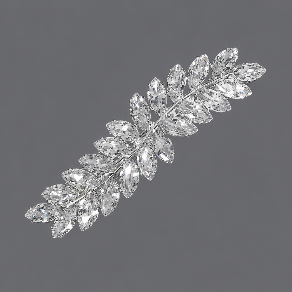 Pinces À Cheveux Luxueuses En Alliage De Zircon, Couleur Unie Élégante, En Forme De Feuille