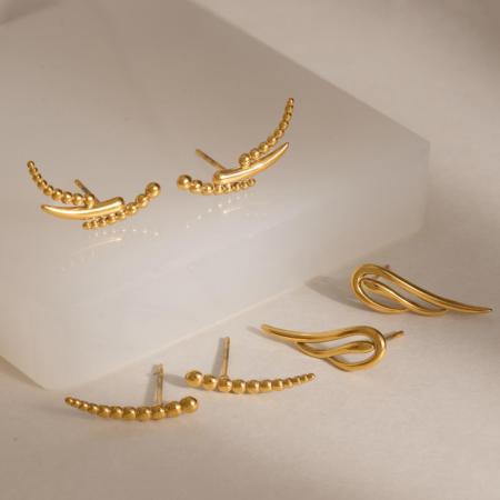 Boucles d'oreilles puces pour femmes, style décontracté, forme irrégulière, ailes, en acier inoxydable, étanches, couleur or, collection Simple.