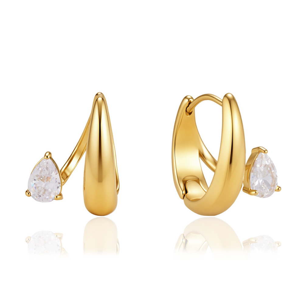 Boucles D'Oreilles Créoles Pour Femmes, Collection Luxious Series, Forme Triangulaire Irrégulière Rétro, Acier Inoxydable, Couleur Or, Étanches. Image5