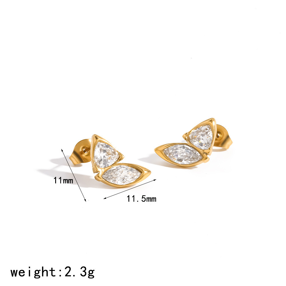 Boucles D'Oreilles Puces Pour Femmes, Forme Géométrique Simple, En Acier Inoxydable, Couleur Or, Étanches, Ornées De Strass. 