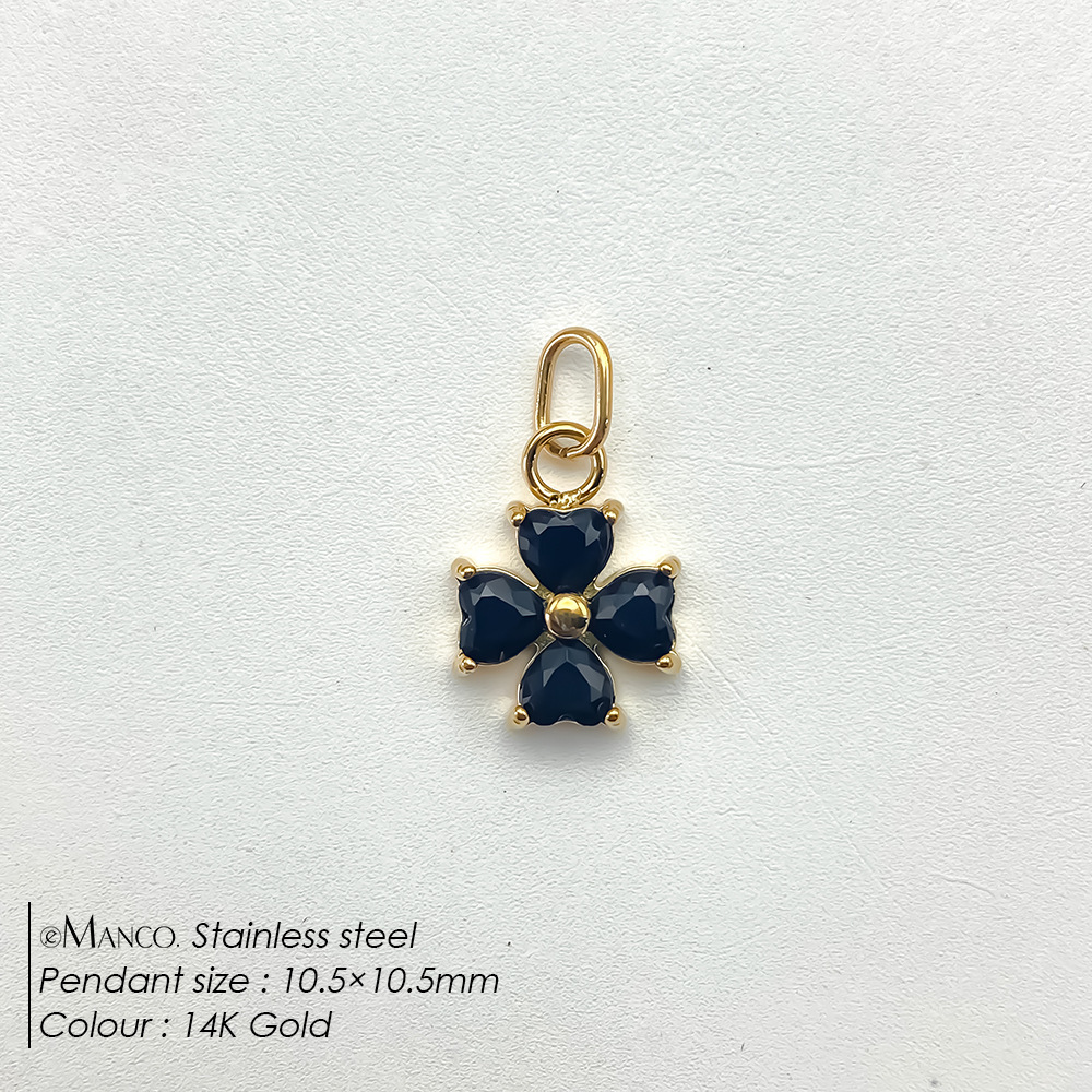 Pendentif Femme En Acier Inoxydable Doré, Étanche, Orné D'Un Zircon, Collection Rétro Trèfle De Luxe 
