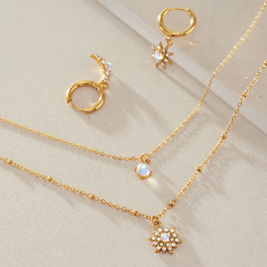 Ensembles De Colliers Pour Femmes, Collection Romantique Rétro Soleil Et Lune, En Acier Inoxydable Étanche Couleur Or h5 Image3