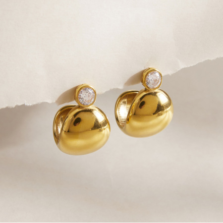 Boucles d'oreilles puces pour femmes, forme irrégulière, en acier inoxydable, couleur or, étanches, avec zircon. Collection Simple, pour tous les jours.