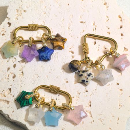 Pendentifs pour femmes en forme d'étoile, pierres naturelles, strass couleur or