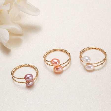 Bague de perles d'eau douce couleur or, forme elliptique, collection Simple Series Daily 2