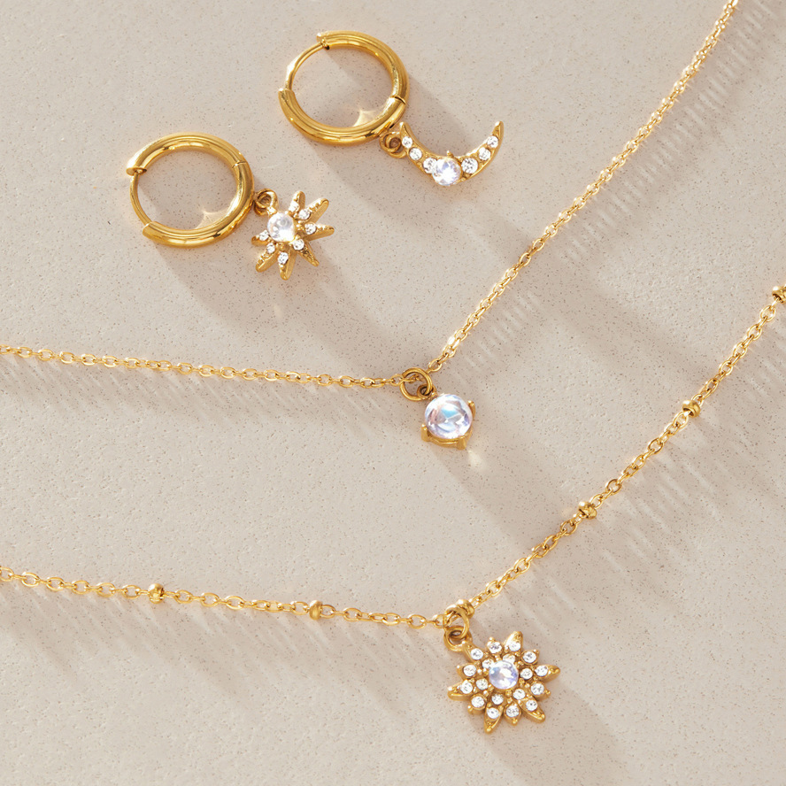 Ensembles De Colliers Pour Femmes, Collection Romantique Rétro Soleil Et Lune, En Acier Inoxydable Étanche Couleur Or h5Image4
