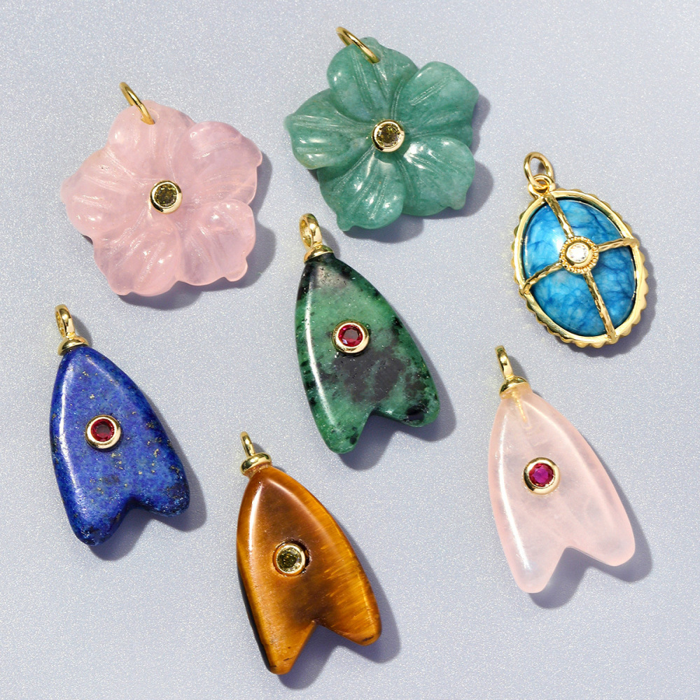 Pendentifs Pour Femmes, Collection Ethnique Bohème, Motif Floral, Pierres Naturelles, Cuivre Et Zircon Image3