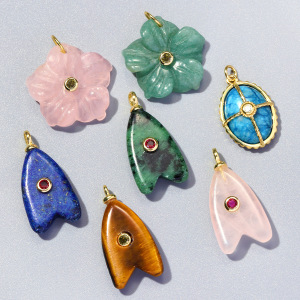 Pendentifs Pour Femmes, Collection Ethnique Bohème, Motif Floral, Pierres Naturelles, Cuivre Et Zircon h5 Image3