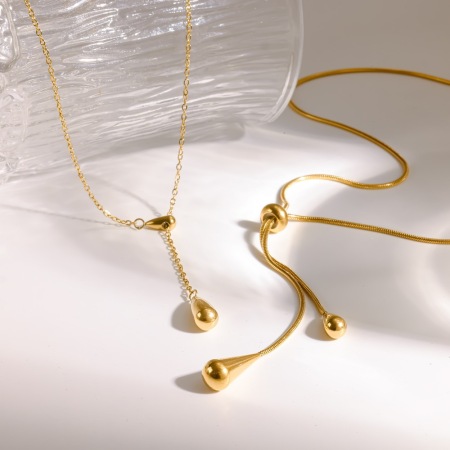 Colliers pendentifs pour femmes en acier inoxydable étanche couleur or, collection Simple Series Droplet