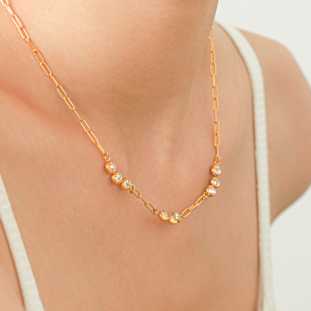 Colliers À Maillons Pour Femmes, En Acier Inoxydable, Couleur Or, Avec Zircon, Collection Simple Series Daily Circle Image3