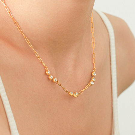 Colliers à maillons pour femmes, en acier inoxydable, couleur or, avec zircon, collection Simple Series Daily Circle 2