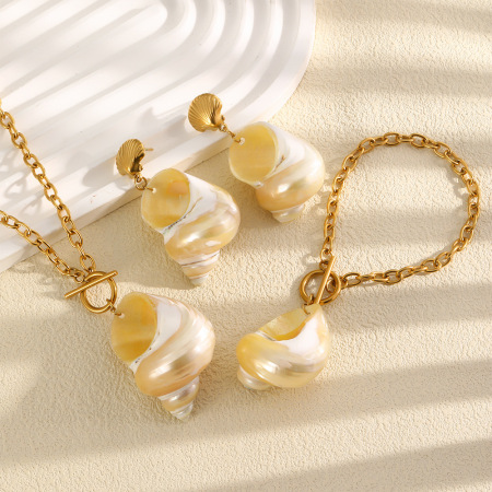 Ensembles de bijoux pour femmes en fil d'acier inoxydable imperméable couleur or, style romantique et océanique, inspirés des vacances.