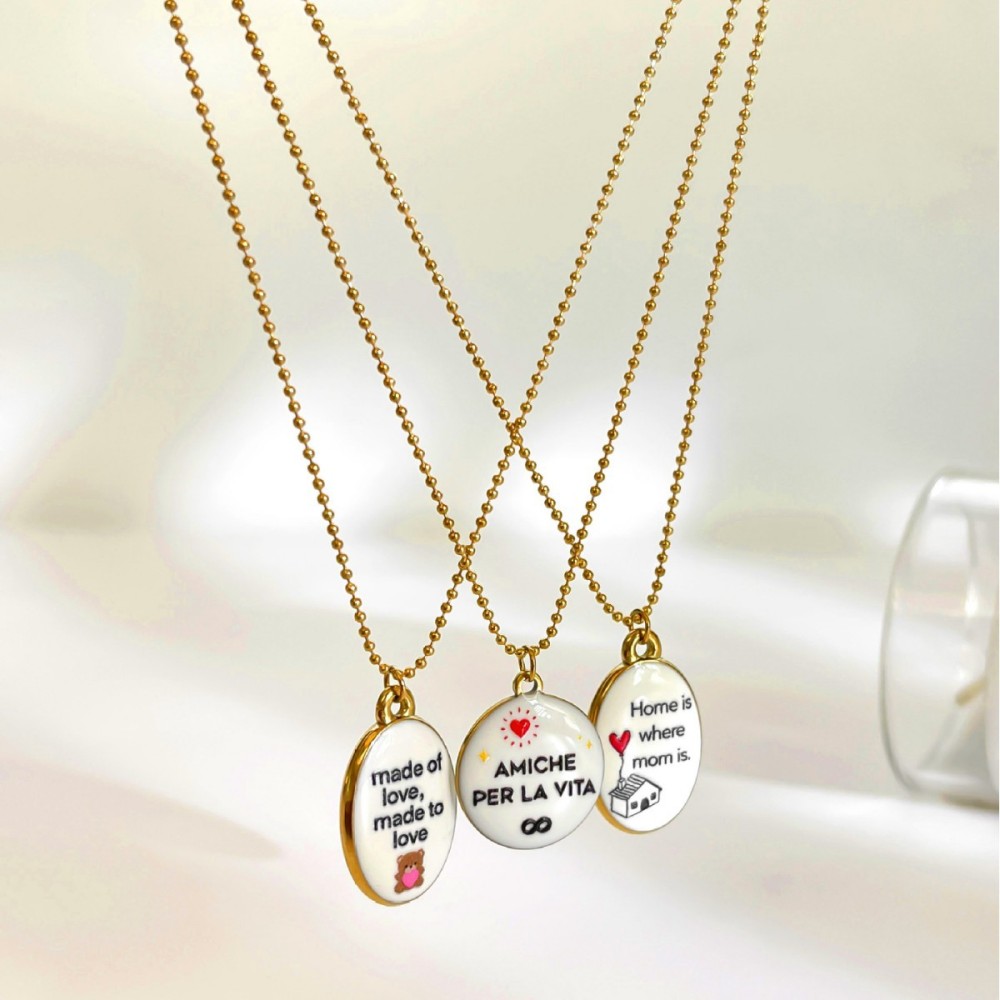 Colliers Pendentifs Pour Femmes En Acier Inoxydable, Couleur Or, Avec Motif Émaillé En Forme D'Ellipse Simple Image3
