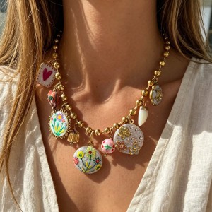 Colliers Pendentifs Pour Femmes, Collection Romantique, Motif Fleur Et Cœur, En Acier Inoxydable Étanche, Couleur Or h5 Image2