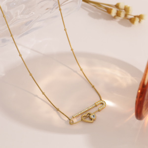 Colliers Pendentifs Pour Femmes En Forme De Cœur Simple, En Acier Inoxydable Étanche, Couleur Or Et Strass h5 Image2