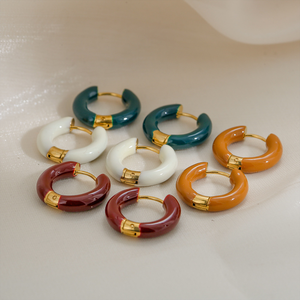 Boucles D'Oreilles Créoles Rétro Simple Series En Acier Inoxydable Étanche Couleur Or Pour Femmes Image2