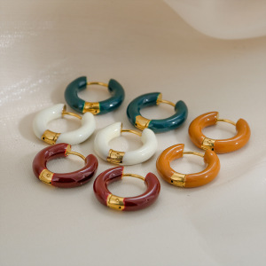 Boucles D'Oreilles Créoles Rétro Simple Series En Acier Inoxydable Étanche Couleur Or Pour Femmes h5 Image2