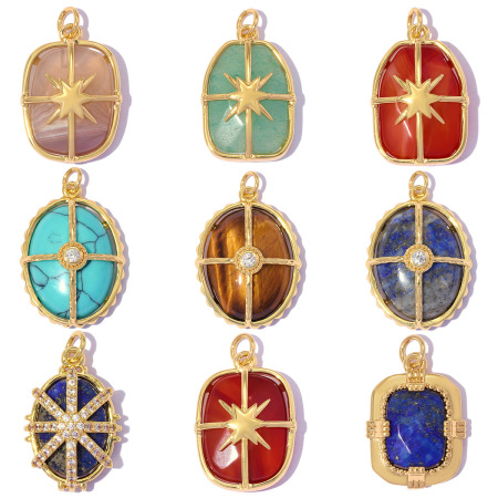 Pendentifs pour femmes en zircon et pierres naturelles, style rétro, collection classique